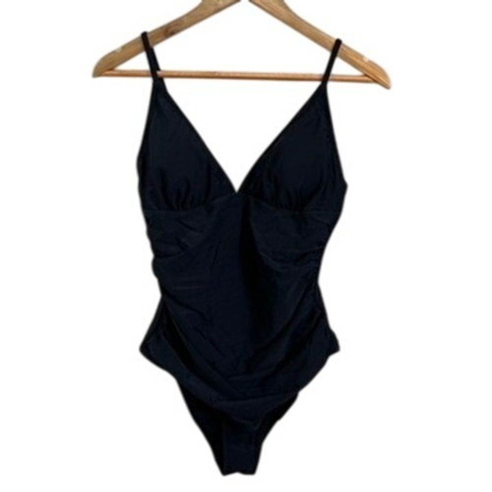 Cupshe Black Ruched One Piece Swimsuit V Neck Adjustable‎ Straps